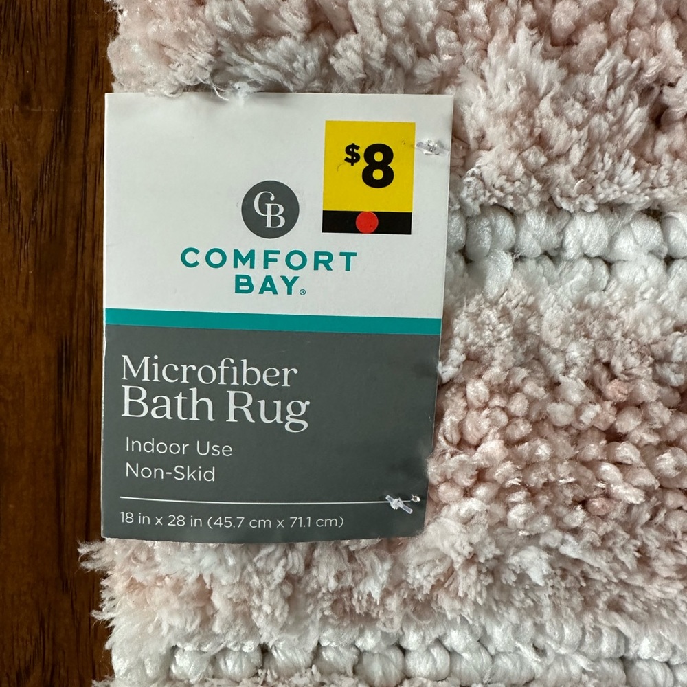 New Bath Rug by Comfort Bay. Gorgeous pale, blush color and white.